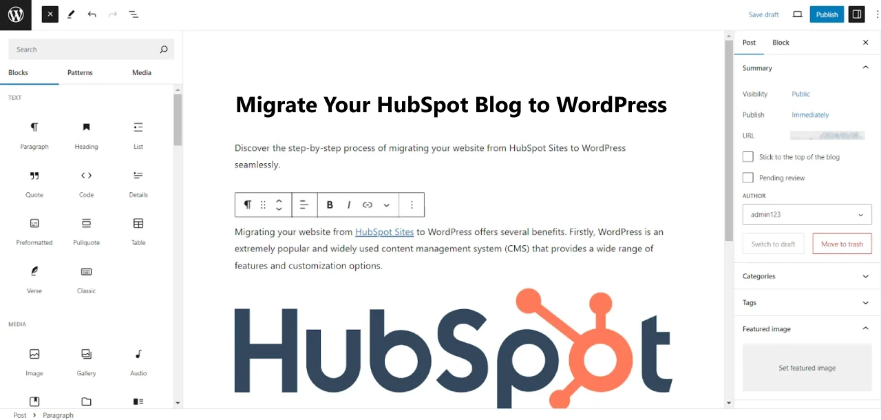 A WordPress editor has the following layout and design