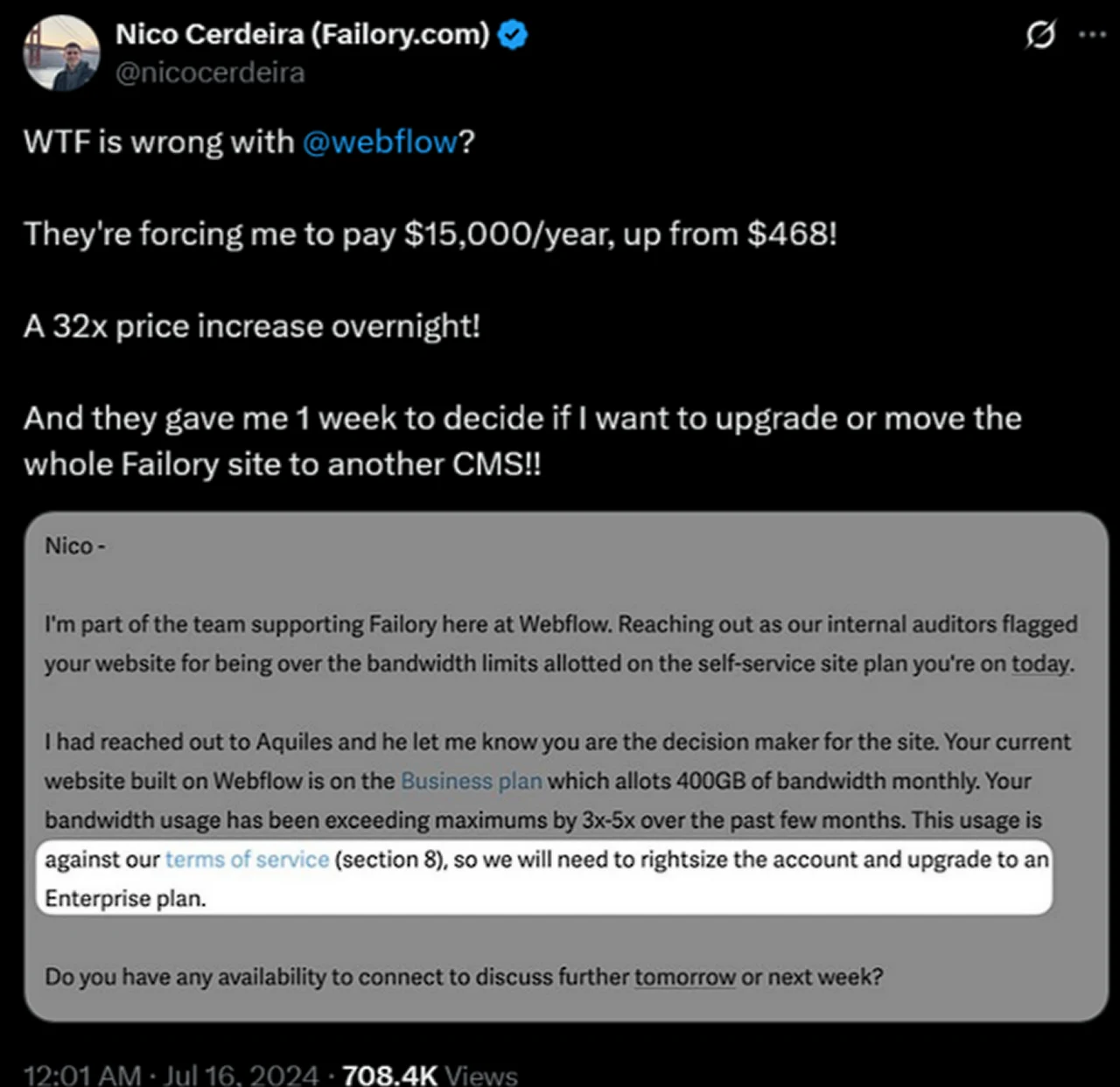 Recent Webflow Pricing Updates and Social Reactions