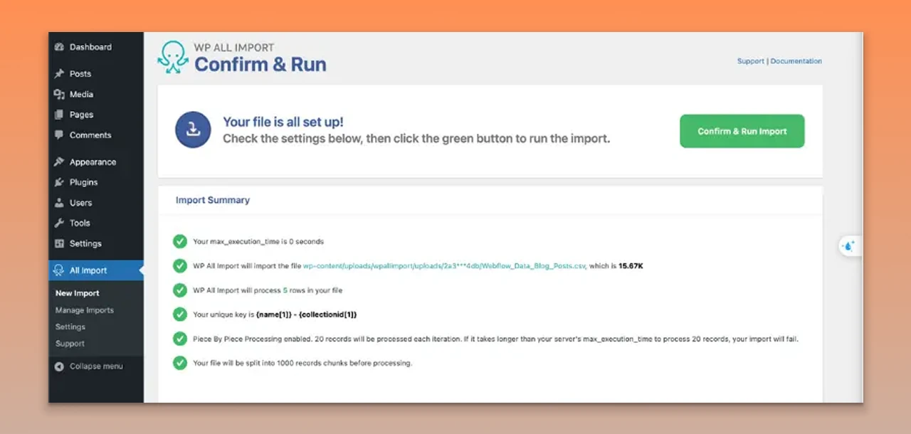 Click on Continue and run the Importer