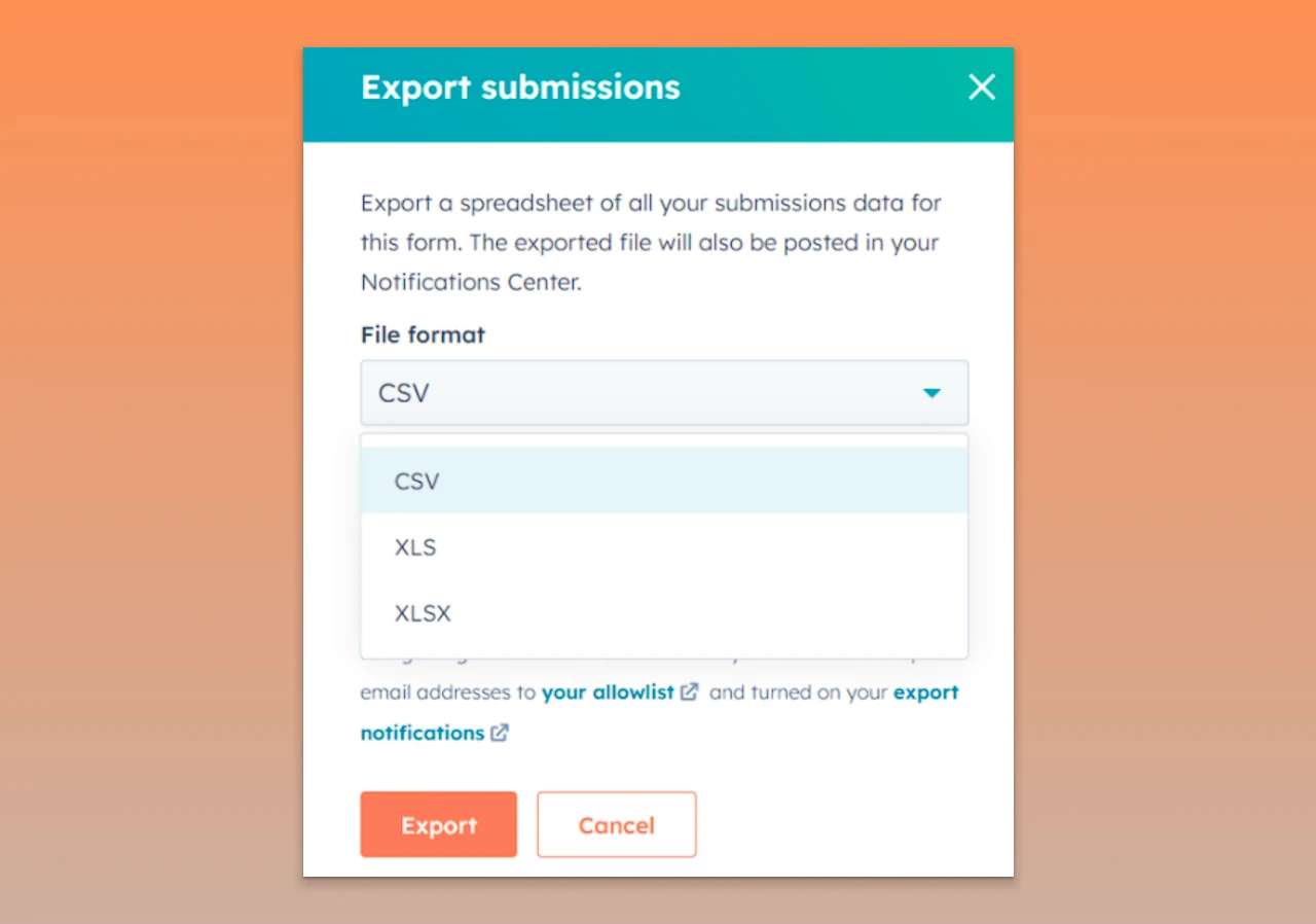 Click on Form Submissions Export Form Submissions