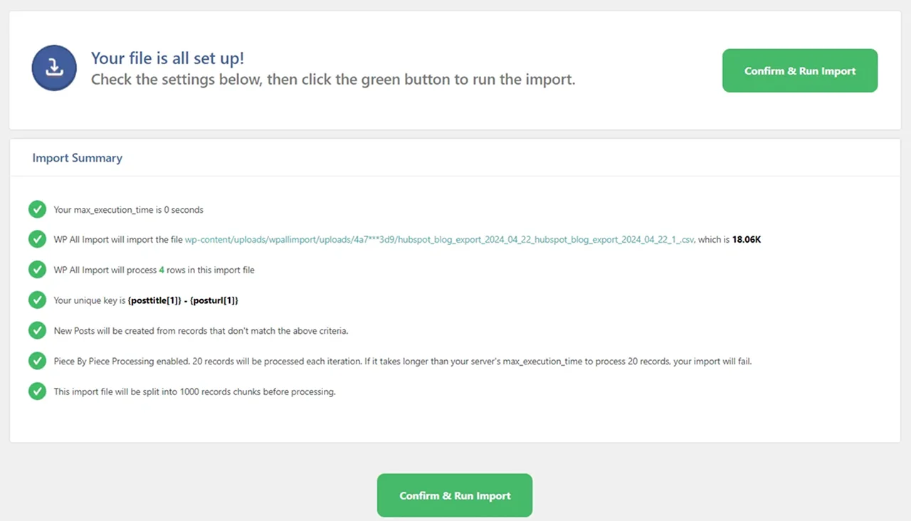 Confirm and run import