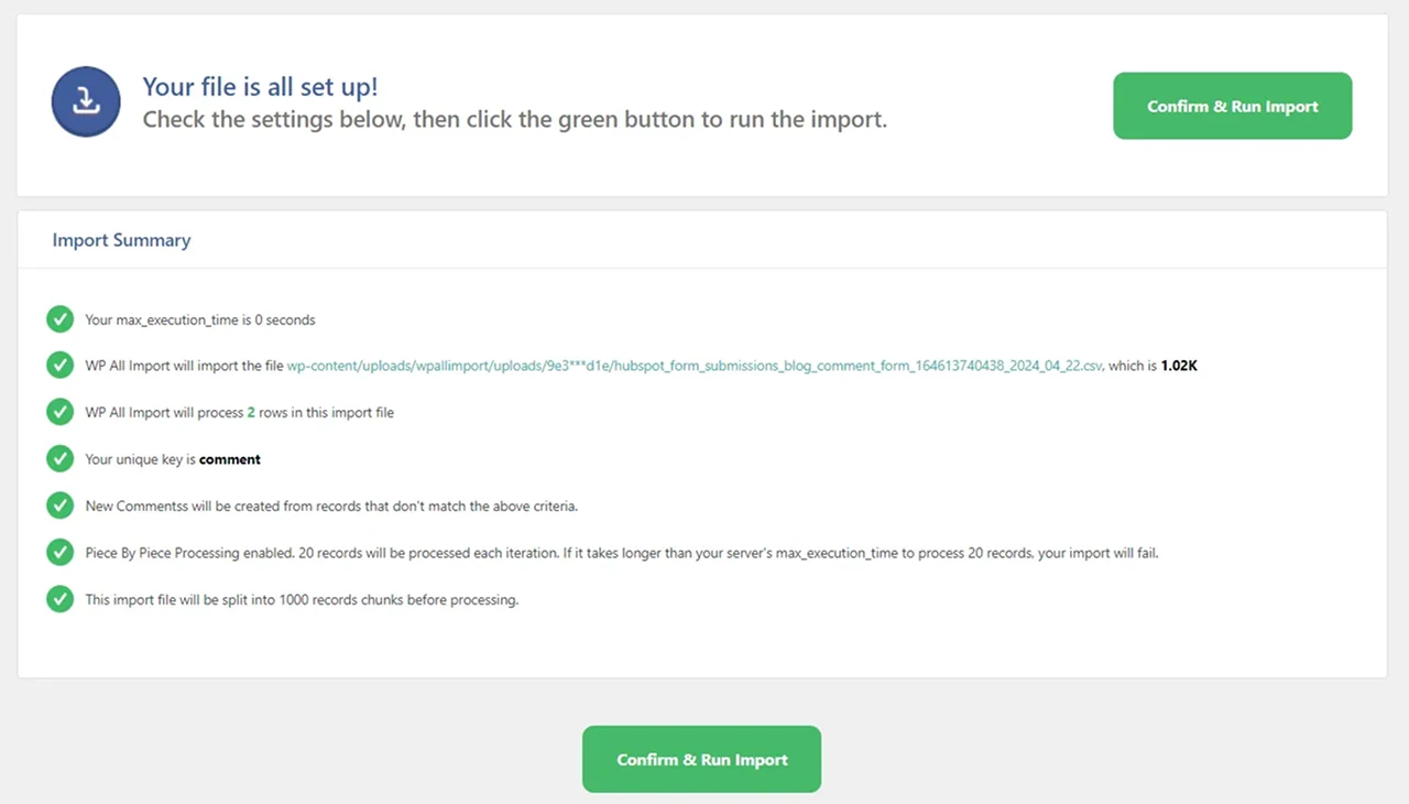 Confirm & Run Importer