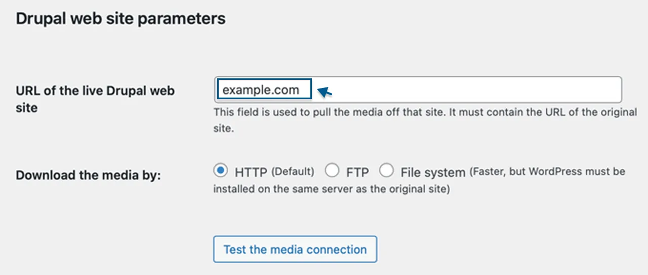 Enter the Drupal website URL