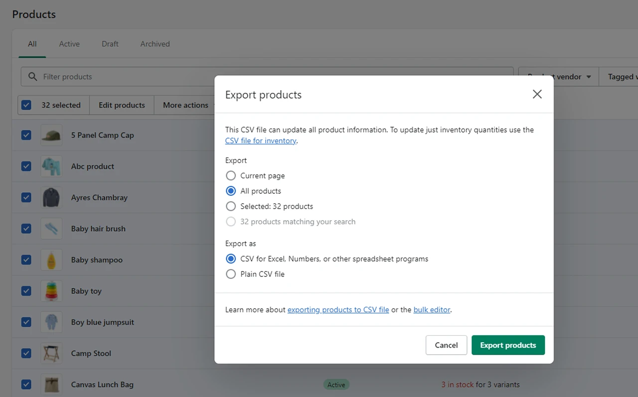 Import these details to Shopify
