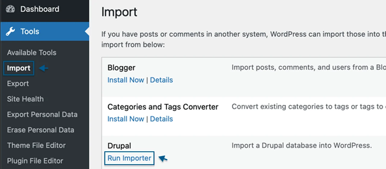 Importing content to wordpress