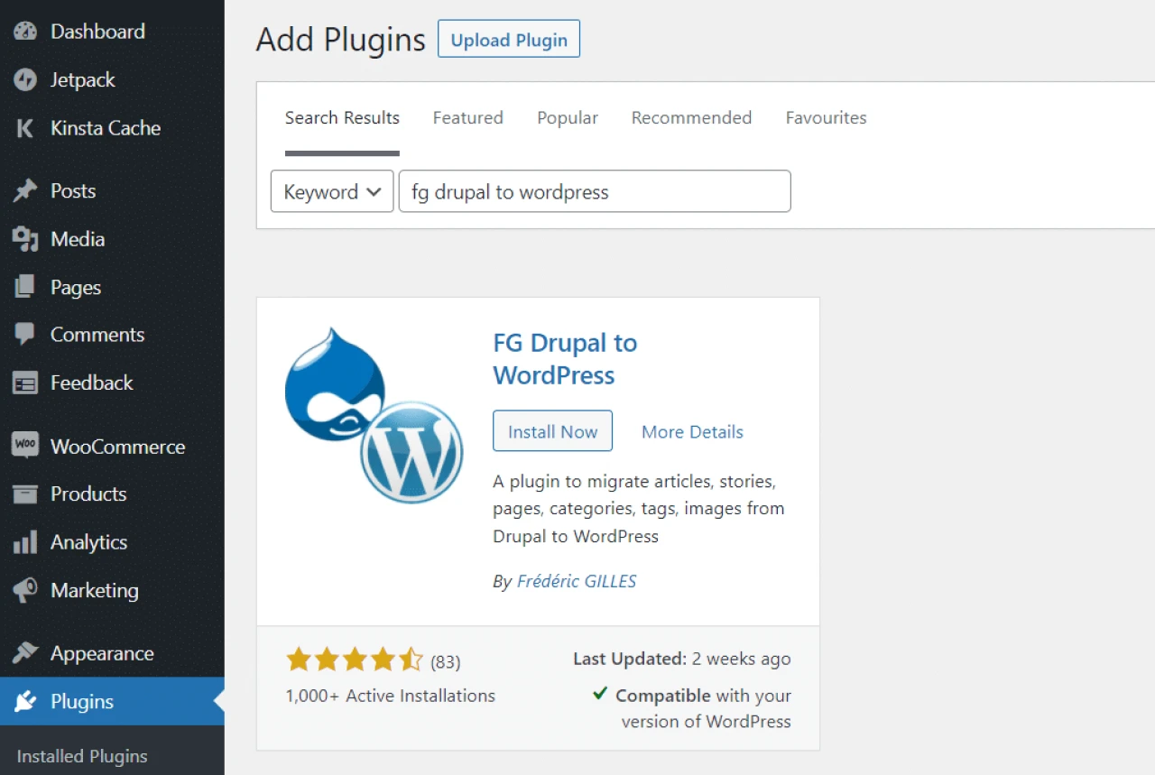 Install FG Drupal to WordPress Plugin