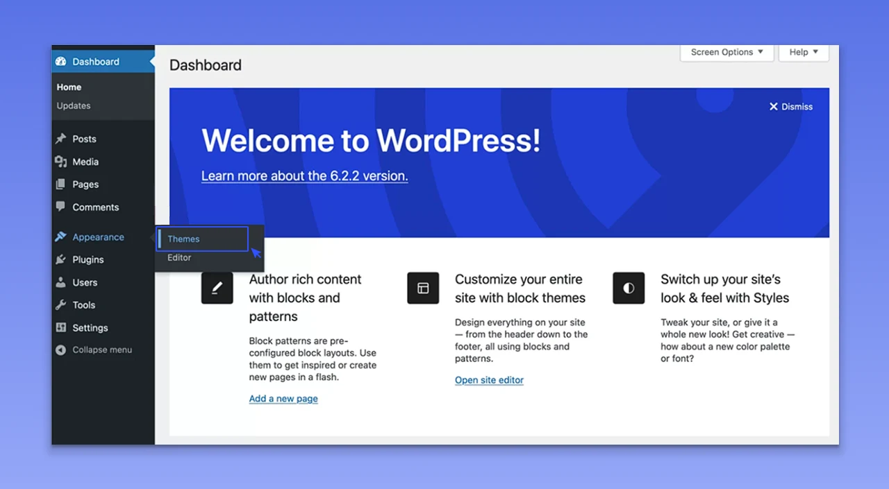 Log in to the WordPress admin board and click on the Appearance option