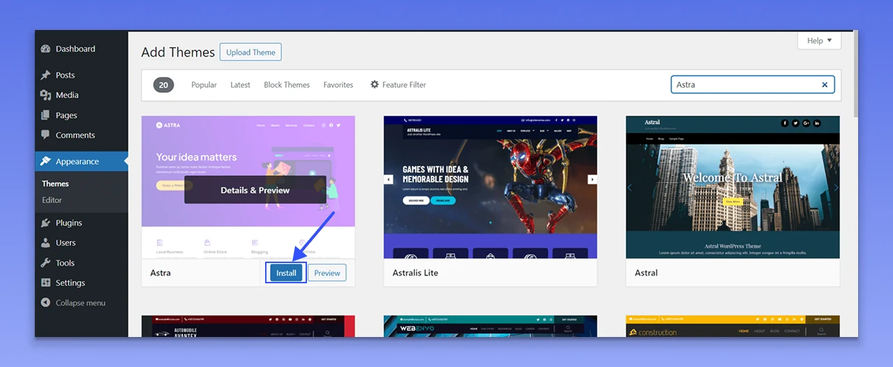 Now, click on the Install button to install the theme