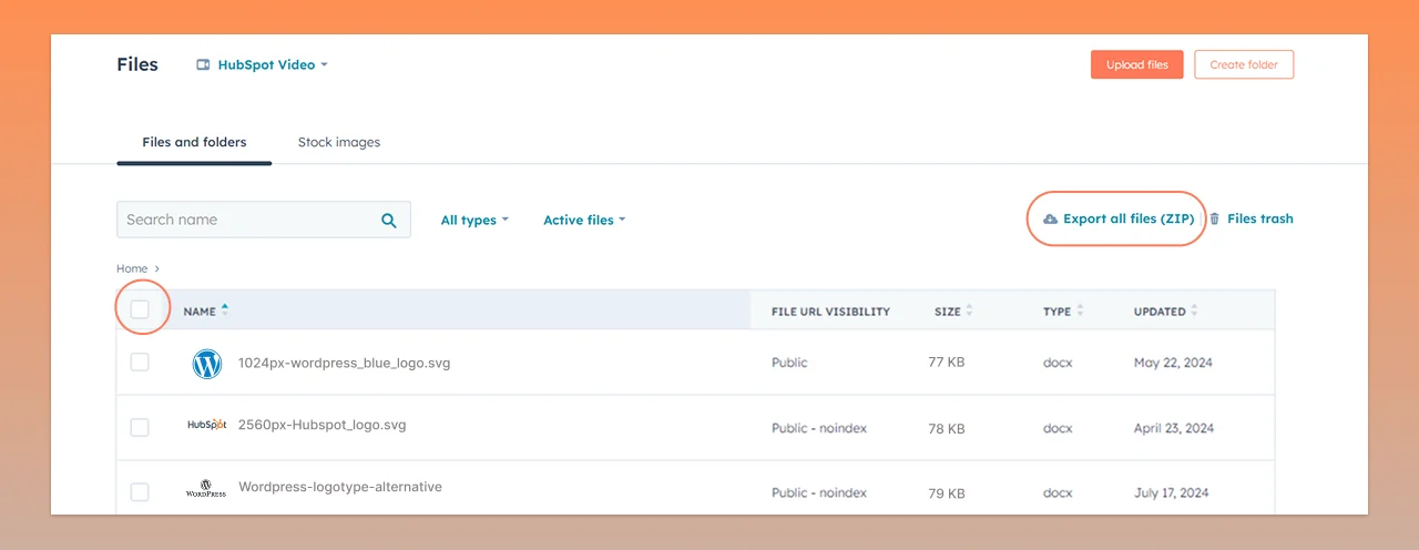 Select all files, then Export all files in ZIP format to download all your files