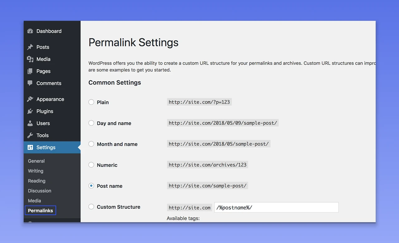 Setting Up Permalinks
