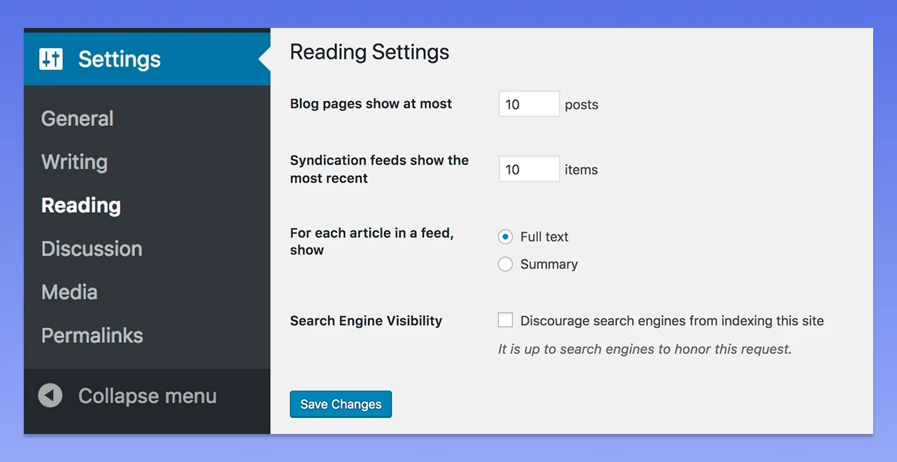 Then, go to Settings and click on the Reading option