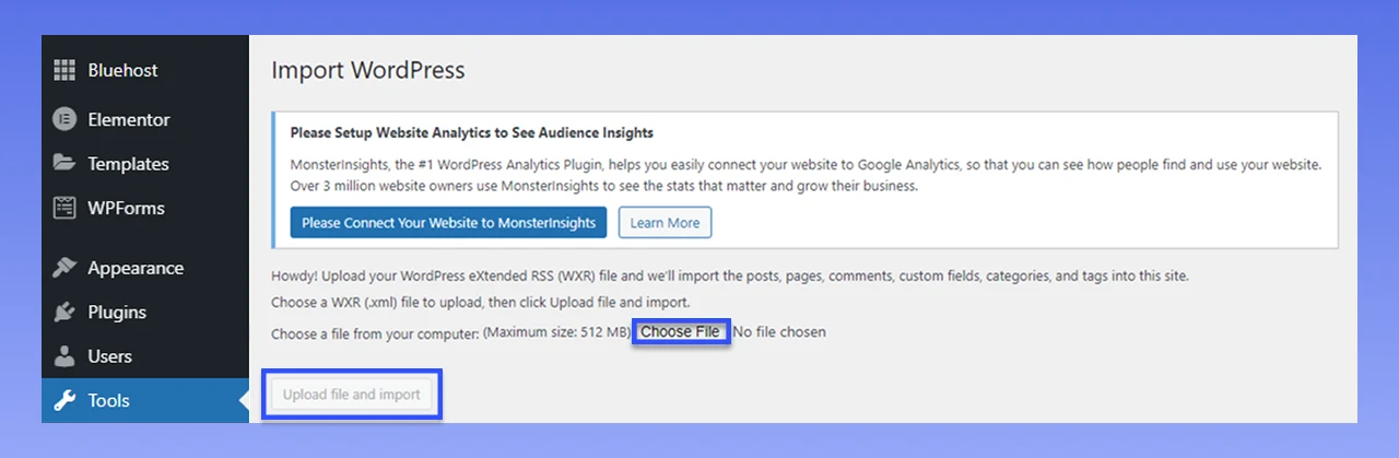 Upload the XML file and click on the Continue button to complete the process