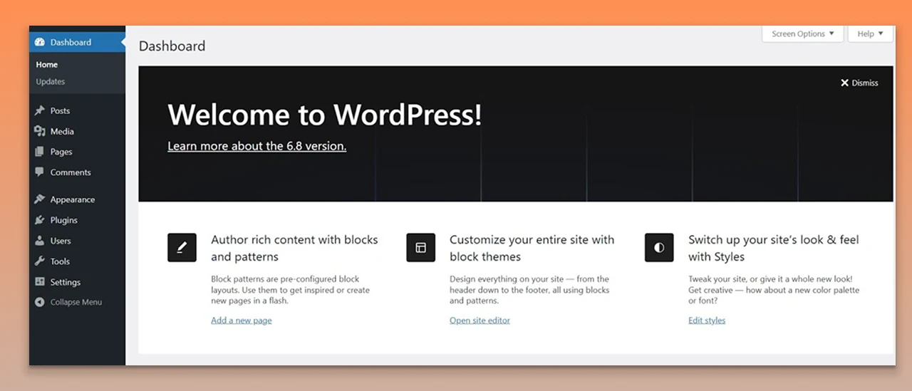 Wordpress dashboard
